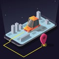 Isometric taxi car order service app, yellow cab