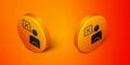 Isometric Taxi driver icon isolated on orange background. Orange circle button. Vector