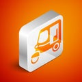 Isometric Taxi tuk tuk icon isolated on orange background. Indian auto rickshaw concept. Delhi auto. Silver square