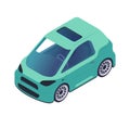 Isometric teal car illustration, on a plain white background, concept of transportation. Vector illustration Royalty Free Stock Photo