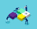 Isometric team connecting puzzle elements. Concept isometric business teamwork vector illustration, Template, Banner, Successful,