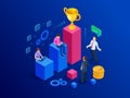 Isometric Team success and Teamwork. Flat design style web banners for business workflow and success, project management