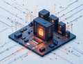 Isometric tech city with glowing lights and modern infrastructure