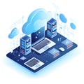 Isometric Technology Icon Blue Technology Icons: Isometric Laptop, Server, Cloud and WiFi