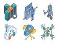 Isometric Technology Icons - Servers, Cloud, Robot, Network, and Control Panel Royalty Free Stock Photo