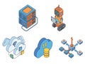 Isometric Technology Icons - Servers, Robots, Cloud Computing, and Network Royalty Free Stock Photo