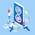 Isometric technology process of Software development. Web development and coding. Cross platform development website. Royalty Free Stock Photo