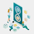 Isometric technology process of Software development. Web development and coding. Cross platform development website. Royalty Free Stock Photo