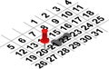 Isometric calendar with red office pin