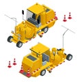 Isometric Thermoplastic Spray Marking Machine During Road Construction. Special Vehicle Cleans Runway. Royalty Free Stock Photo