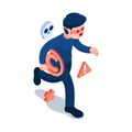 Isometric Thief Stole Copyright Symbol and Running Away