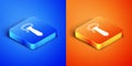 Isometric Tie icon isolated on blue and orange background. Necktie and neckcloth symbol. Square button. Vector