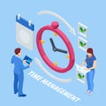 Isometric time management concept. Planning training activities schedule checkpoints. Event management, business Royalty Free Stock Photo