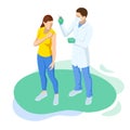 Isometric Time to vaccinate concept. Doctor or nurse, scientist giving patient vaccine, COVID-19, flu or influenza shot Royalty Free Stock Photo