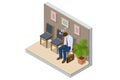 Isometric tired businessman fell asleep on a chair. Employment and recruitment process