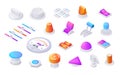 Isometric toggles. 3D switches, knobs, volume levels, sliders and switches for analog adjustment, control panel elements