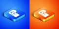 Isometric Toilet paper roll icon isolated on blue and orange background. Square button. Vector Illustration Royalty Free Stock Photo