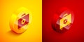 Isometric Toolbox icon isolated on orange and red background. Tool box sign. Circle button. Vector Illustration