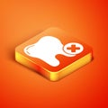Isometric Tooth with caries icon isolated on orange background. Tooth decay. Vector