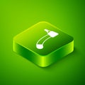 Isometric Tooth drill icon isolated on green background. Dental handpiece for drilling and grinding tools. Green square