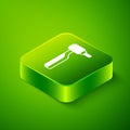 Isometric Tooth drill icon isolated on green background. Dental handpiece for drilling and grinding tools. Green square