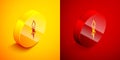 Isometric Torch flame icon isolated on orange and red background. Symbol fire hot, flame power, flaming and heat. Circle Royalty Free Stock Photo