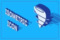 Isometric Tornado icon isolated on blue background. Vector Illustration