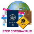Isometric Tourism industry crisis. Flight ban, closed borders for tourists and travelers with coronavirus. Ban on travel