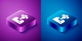 Isometric Tourist icon isolated on blue and purple background. Travelling, vacation, tourism concept. Square button