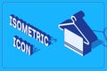 Isometric Towel on a hanger icon isolated on blue background. Bathroom towel icon. Vector Illustration