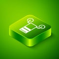 Isometric Towel on hanger icon isolated on green background. Bathroom towel icon. Green square button. Vector