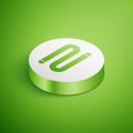 Isometric Towel icon isolated on green background. White circle button. Vector Illustration