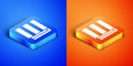 Isometric Towel stack icon isolated on blue and orange background. Square button. Vector Illustration