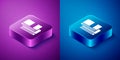 Isometric Towel stack icon isolated on blue and purple background. Square button. Vector