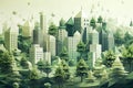 Isometric town abstract city elements tree modern park architecture house street skyscraper building illustration
