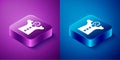 Isometric Toy puppet doll on hand icon isolated on blue and purple background. Square button. Vector