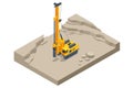 Isometric Track Drilling Machine. Drilling Tractor Working in the Mine. Mining Quarry, Mine. Equipment for high-mining