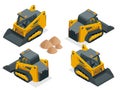 Isometric tracked Compact Excavators. Orange Steer Loader isolated on a white background Royalty Free Stock Photo