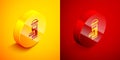 Isometric Traditional London mail box icon isolated on orange and red background. England mailbox icon. Mail postbox Royalty Free Stock Photo