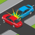 Isometric Traffic Accident involving two vehicles on the road.