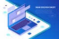 Isometric Training, Online Learning, Webinar, Online Education, Business Training. Flat Vector Illustration Knowledge Royalty Free Stock Photo