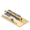 Isometric tram stop with waiting tram