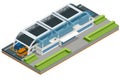 Isometric Transit Elevated Bus in China. Straddling bus, straddle bus, land airbus, or tunnel bus Road vehicle designed