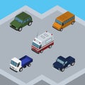 Isometric Transport Set Of Suv, Autobus, Armored And Other Vector Objects. Also Includes Truck, Bus, Lorry Elements. Royalty Free Stock Photo