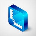 Isometric Trap hunting icon isolated on grey background. Blue square button. Vector