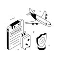 Isometric travel insurance illustration with documents and airplane for safe travel Royalty Free Stock Photo