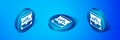 Isometric Treasure chest icon isolated on blue background. Blue circle button. Vector