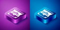 Isometric Treasure chest icon isolated on blue and purple background. Square button. Vector