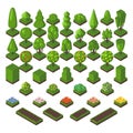 Isometric tree set green forest nature vector illustration.