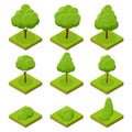 Isometric trees and bushes. Collection of trees isolated on white background. For infographics, game, and design Royalty Free Stock Photo